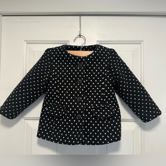 Cat & Jack Girls 18 month Black and White Polka Dot Pea Coat - Picture 1 of 6